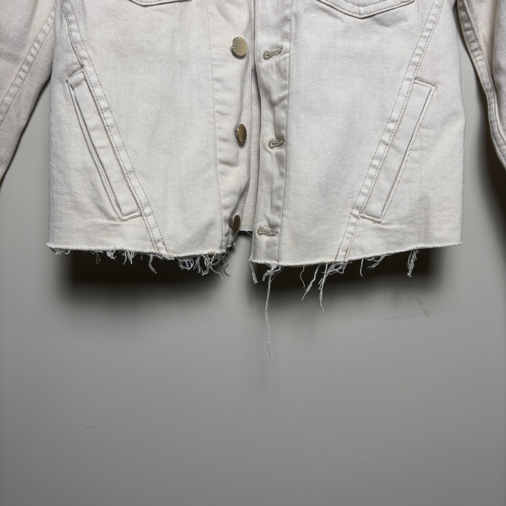L'AGENCE Janelle Beige Cream Frayed Raw Hem Cropped Denim Jean Jacket Women XS - Picture 3 of 11